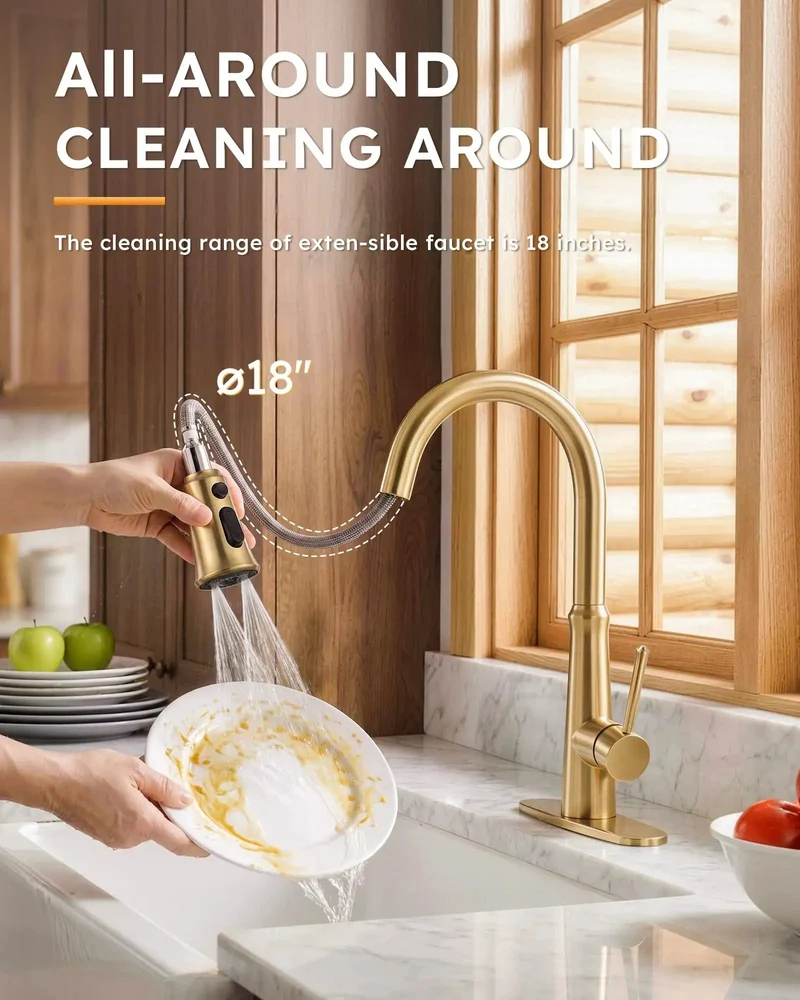 Heavy Duty Stainless Steel Kitchen Faucet With Smooth Pull Down Sprayer And Top Tier High Arc Handle Featuring Triple Spray Settings And Solid Deck Plate For Zero Stress Sink Maintenance
