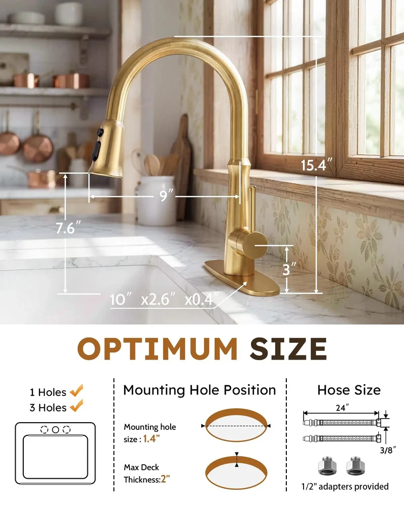 Heavy Duty Stainless Steel Kitchen Faucet With Smooth Pull Down Sprayer And Top Tier High Arc Handle Featuring Triple Spray Settings And Solid Deck Plate For Zero Stress Sink Maintenance