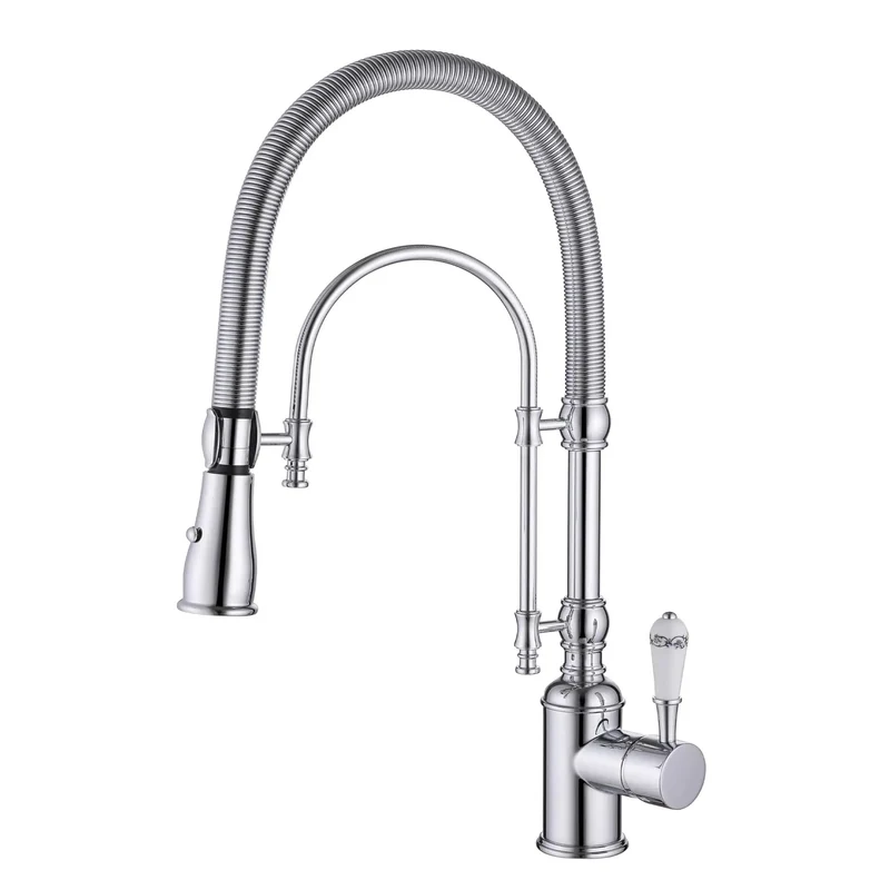 Heavy Duty High Arc Pull Down Kitchen Faucet Swiveling Dual Hand Spray Head Solid Brass Chrome Sink Tap Built Tough Durable Water Saving Straight Up Kitchen Upgrade