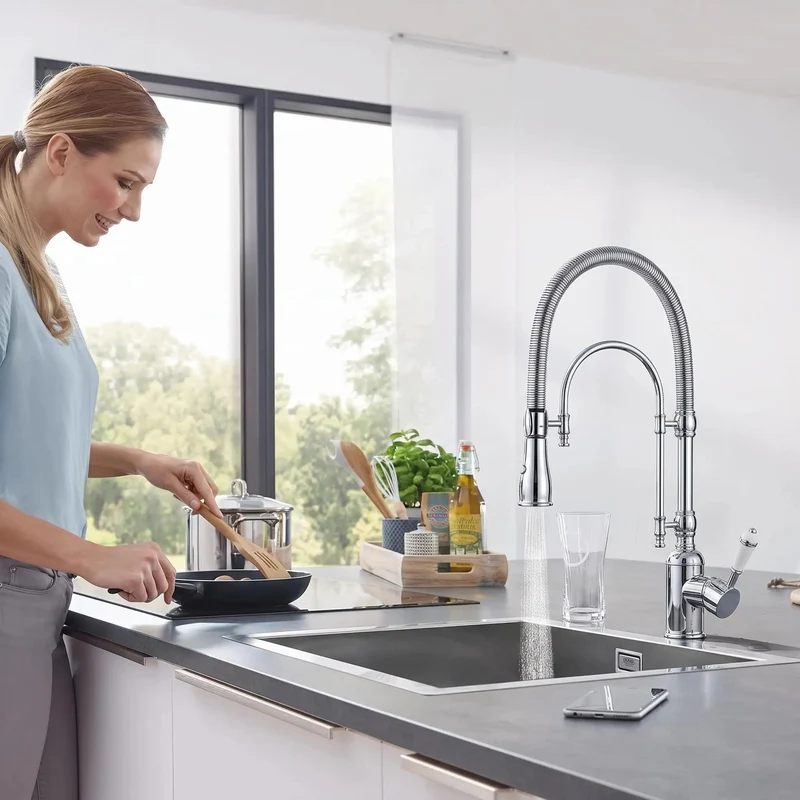 Heavy Duty High Arc Pull Down Kitchen Faucet Swiveling Dual Hand Spray Head Solid Brass Chrome Sink Tap Built Tough Durable Water Saving Straight Up Kitchen Upgrade