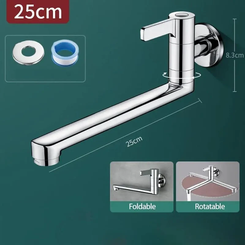 Heavy Duty Wall Mount Kitchen Faucet With Single Lever Handle And Extended Swivel Spout To Reach Every Sink Corner For Quick Mop Bucket Filling Built Legit Tough Using Rust Proof 304 Stainless Steel Crafted For Daily Durability And Smooth Operation