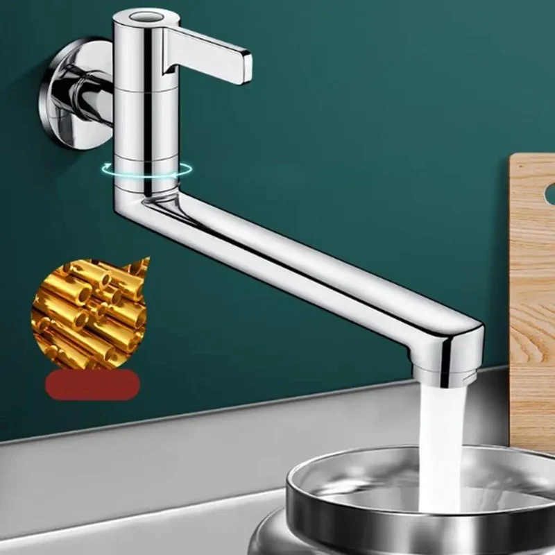Heavy Duty Wall Mount Kitchen Faucet With Single Lever Handle And Extended Swivel Spout To Reach Every Sink Corner For Quick Mop Bucket Filling Built Legit Tough Using Rust Proof 304 Stainless Steel Crafted For Daily Durability And Smooth Operation