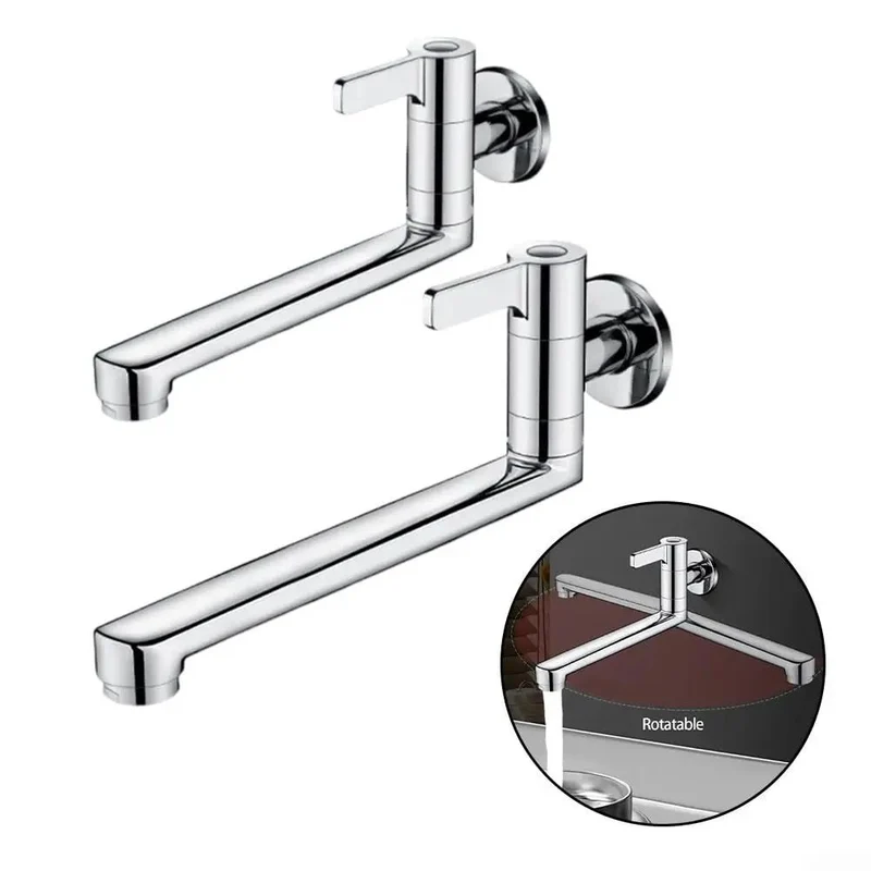 Heavy Duty Wall Mount Kitchen Faucet With Single Lever Handle And Extended Swivel Spout To Reach Every Sink Corner For Quick Mop Bucket Filling Built Legit Tough Using Rust Proof 304 Stainless Steel Crafted For Daily Durability And Smooth Operation
