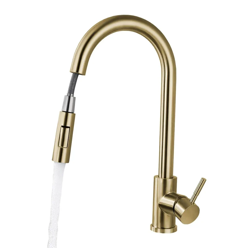 Zero Hassle Dual Spray Kitchen Faucet Featuring A Slick 360 Degree Swivel Spout And Easy Toggle Lever For Chores Lite Cleanup Crafted From Beefy 304 Stainless Steel With Sharp Gold Caps For Any Quick Kitchen Refresh Or Serious Home Upgrade