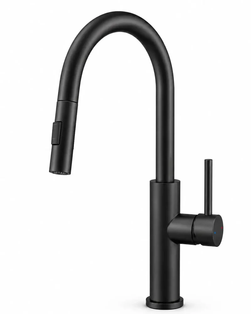 Sleek Black High Arc Kitchen Faucet Featuring A Hella Smooth Pull Down Sprayer, Single Handle Control, No Fuss Deck Mount Setup, Heavy Duty Reliability, And Quick Clean Up For Modern Kitchens