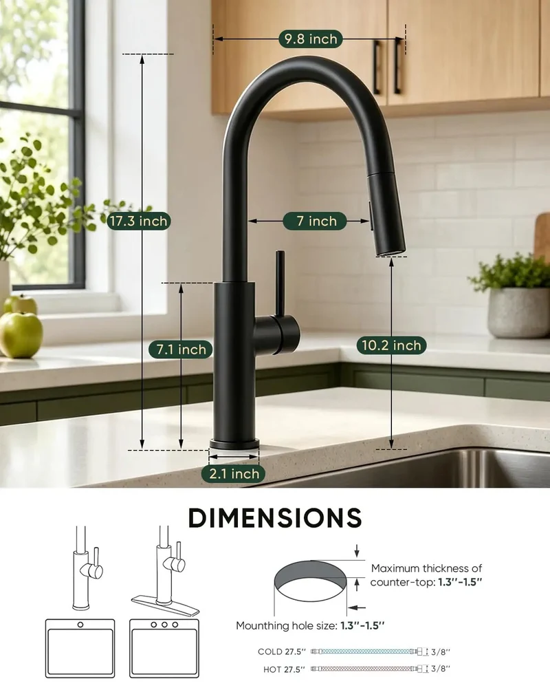 Sleek Black High Arc Kitchen Faucet Featuring A Hella Smooth Pull Down Sprayer, Single Handle Control, No Fuss Deck Mount Setup, Heavy Duty Reliability, And Quick Clean Up For Modern Kitchens