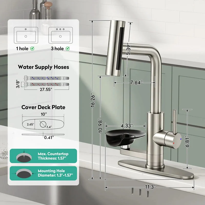 Killer Waterfall Kitchen Faucet With Brushed Nickel Glass Rinser And Flexible Spray Head For Modern Sinks And Countertops Streamlined Single Handle Design Heavy Duty Ceramic Cartridge For Daily Grind