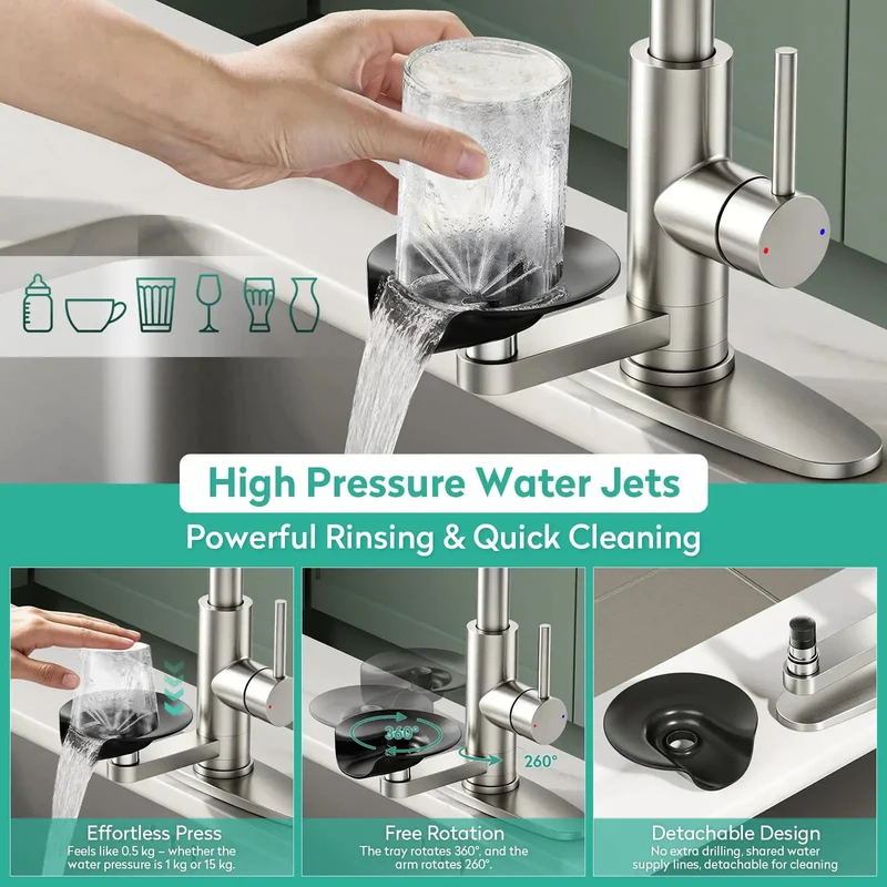 Killer Waterfall Kitchen Faucet With Brushed Nickel Glass Rinser And Flexible Spray Head For Modern Sinks And Countertops Streamlined Single Handle Design Heavy Duty Ceramic Cartridge For Daily Grind