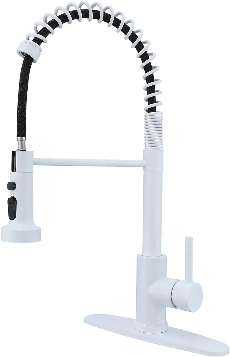 Top Shelf Kitchen Faucet High Arc Pull Down Sprayer Hella Durable White Finish Smooth Operator Single Handle Swivels For One Or Three Hole Setup Easy Peasy Install For Farmhouse Decks