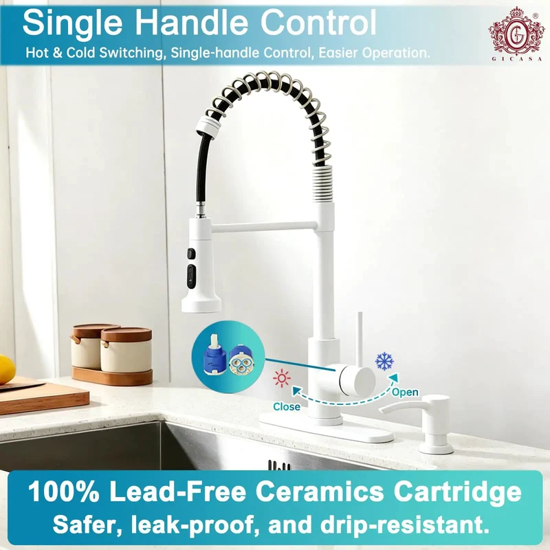 Top Shelf Kitchen Faucet High Arc Pull Down Sprayer Hella Durable White Finish Smooth Operator Single Handle Swivels For One Or Three Hole Setup Easy Peasy Install For Farmhouse Decks