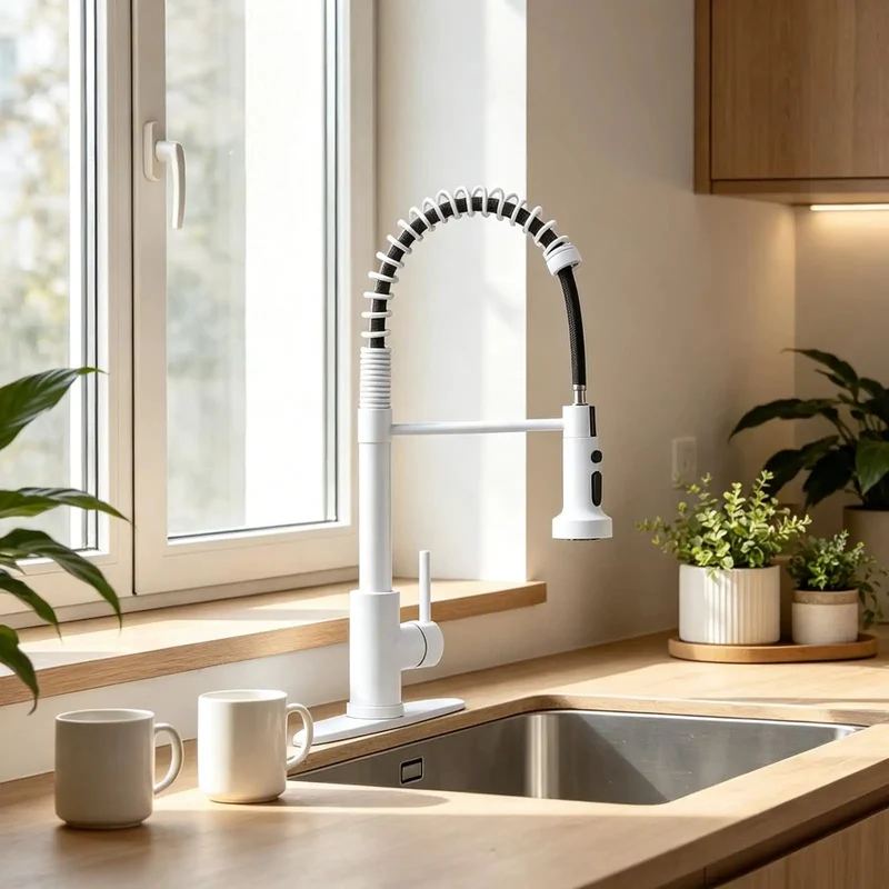 Top Shelf Kitchen Faucet High Arc Pull Down Sprayer Hella Durable White Finish Smooth Operator Single Handle Swivels For One Or Three Hole Setup Easy Peasy Install For Farmhouse Decks