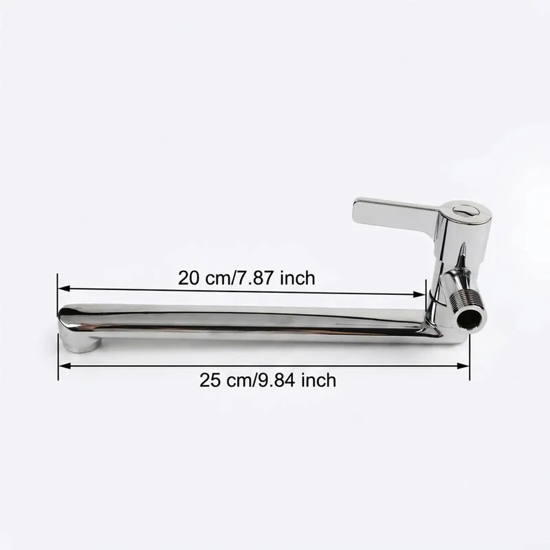 Heavy Duty Wall Mounted Kitchen Faucet Featuring A Long Rotating Spout Built Tough For Cold Water Utility And Mop Sink Cleanup Done Right In Sharp 304 Stainless Steel