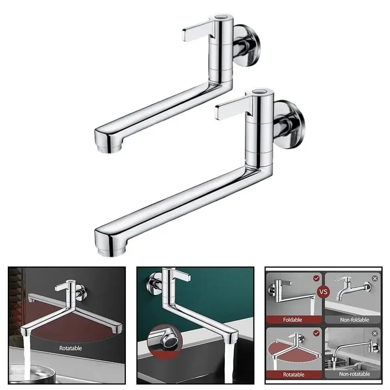 Heavy Duty Wall Mounted Kitchen Faucet Featuring A Long Rotating Spout Built Tough For Cold Water Utility And Mop Sink Cleanup Done Right In Sharp 304 Stainless Steel