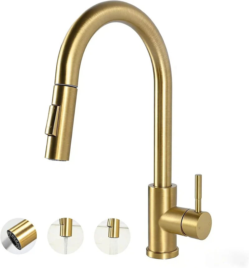Slick Matte Gold Kitchen Faucet With High Arc Design And Single Handle Lever Built Tough For Drip Free Flow A Total Game Changer For Your Everyday Sink Setup