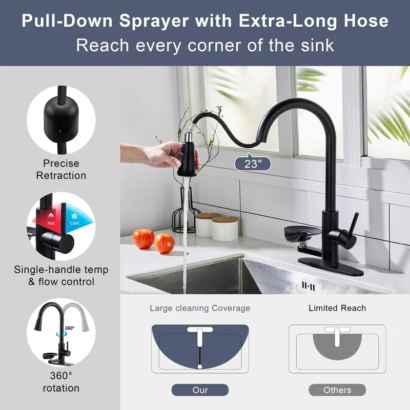 Badass Matte Black Pull Down Kitchen Faucet With Single Handle And Built In Glass Rinser Featuring Pull Out Sprayer For One Or Three Hole Kitchen Sink Setup Bringing Zero Headaches