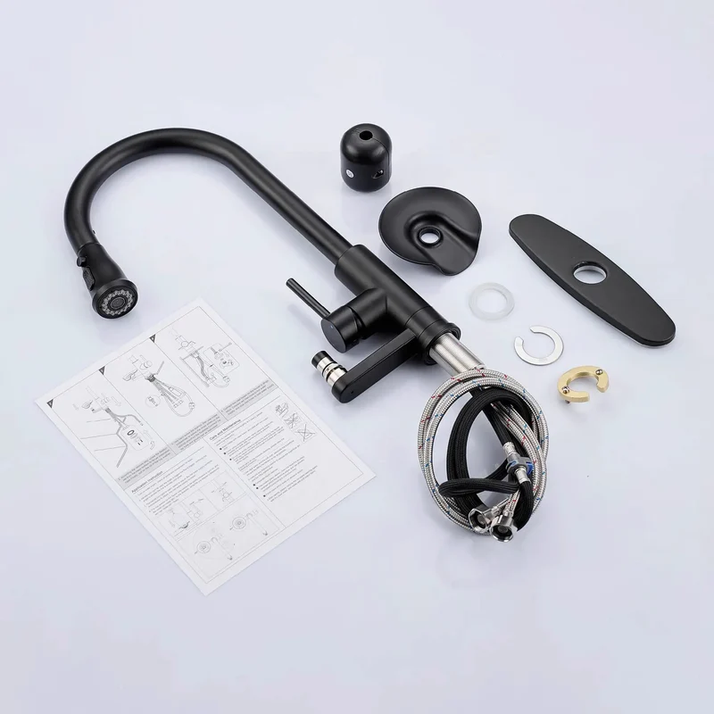 Badass Matte Black Pull Down Kitchen Faucet With Single Handle And Built In Glass Rinser Featuring Pull Out Sprayer For One Or Three Hole Kitchen Sink Setup Bringing Zero Headaches