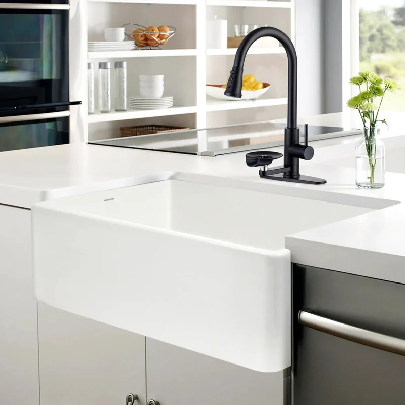 Badass Matte Black Pull Down Kitchen Faucet With Single Handle And Built In Glass Rinser Featuring Pull Out Sprayer For One Or Three Hole Kitchen Sink Setup Bringing Zero Headaches