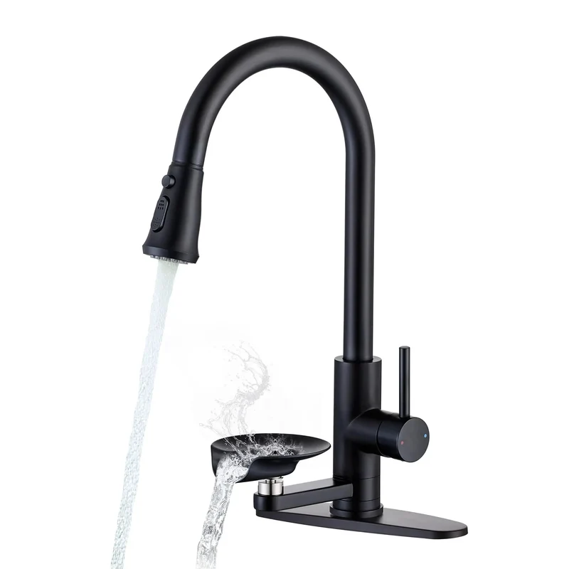 Badass Matte Black Pull Down Kitchen Faucet With Single Handle And Built In Glass Rinser Featuring Pull Out Sprayer For One Or Three Hole Kitchen Sink Setup Bringing Zero Headaches