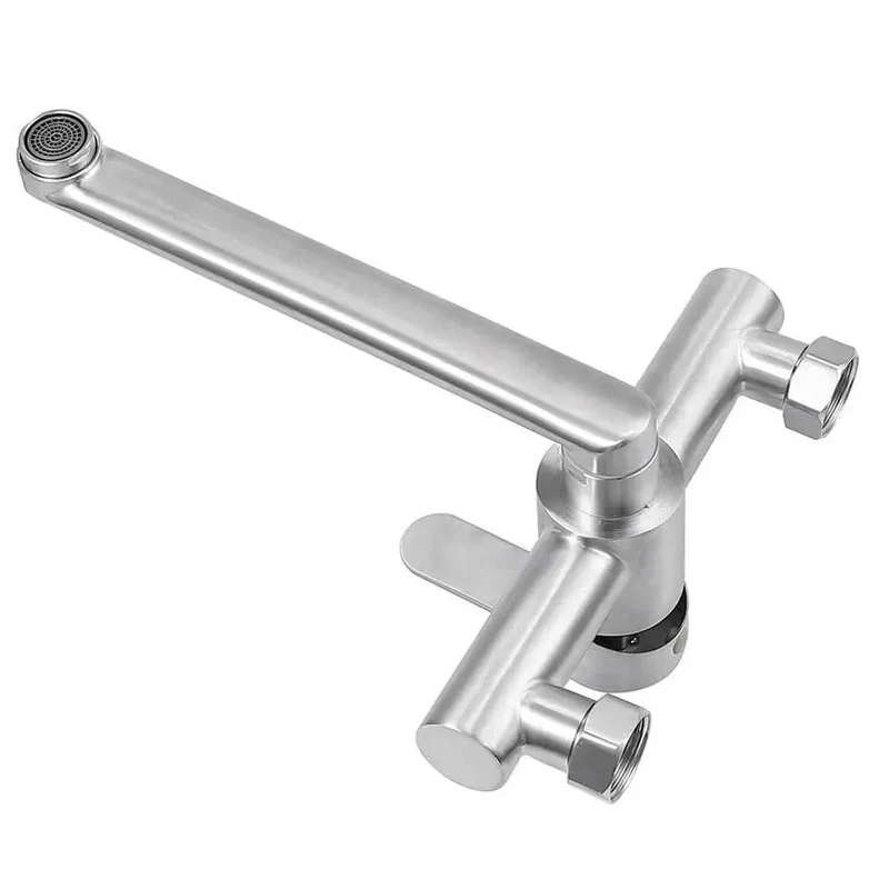 Slick Wall Mounted Kitchen Sink Faucet Featuring A Smooth 360 Swivel Spout Single Handle Stainless Steel Mixer Tap Built Tough For Effortless Cleanup And Everyday Kitchen Upgrade Wins