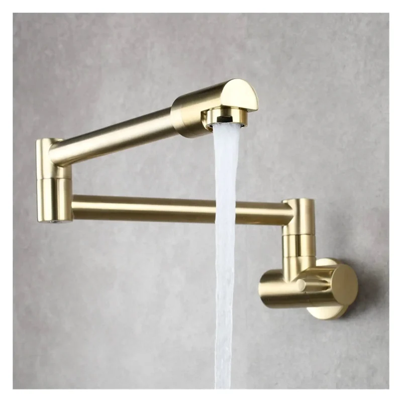 Solid Brass Wall Mount Kitchen Faucet With Smooth Rotating Foldable Chrome Spout Single Hole Mixer Heavy Duty Build Rock Solid Construction Game Changer For Deep Sink Cleaning Tasks