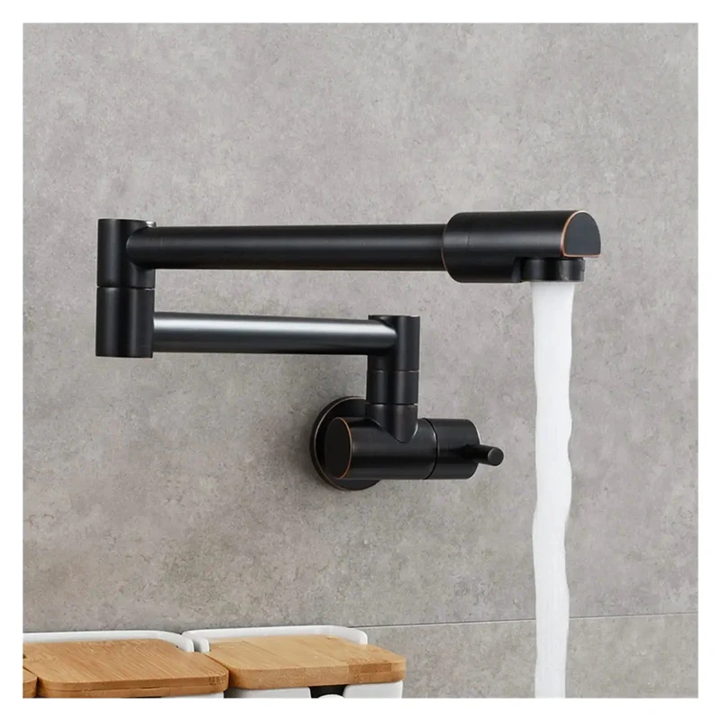 Solid Brass Wall Mount Kitchen Faucet With Smooth Rotating Foldable Chrome Spout Single Hole Mixer Heavy Duty Build Rock Solid Construction Game Changer For Deep Sink Cleaning Tasks