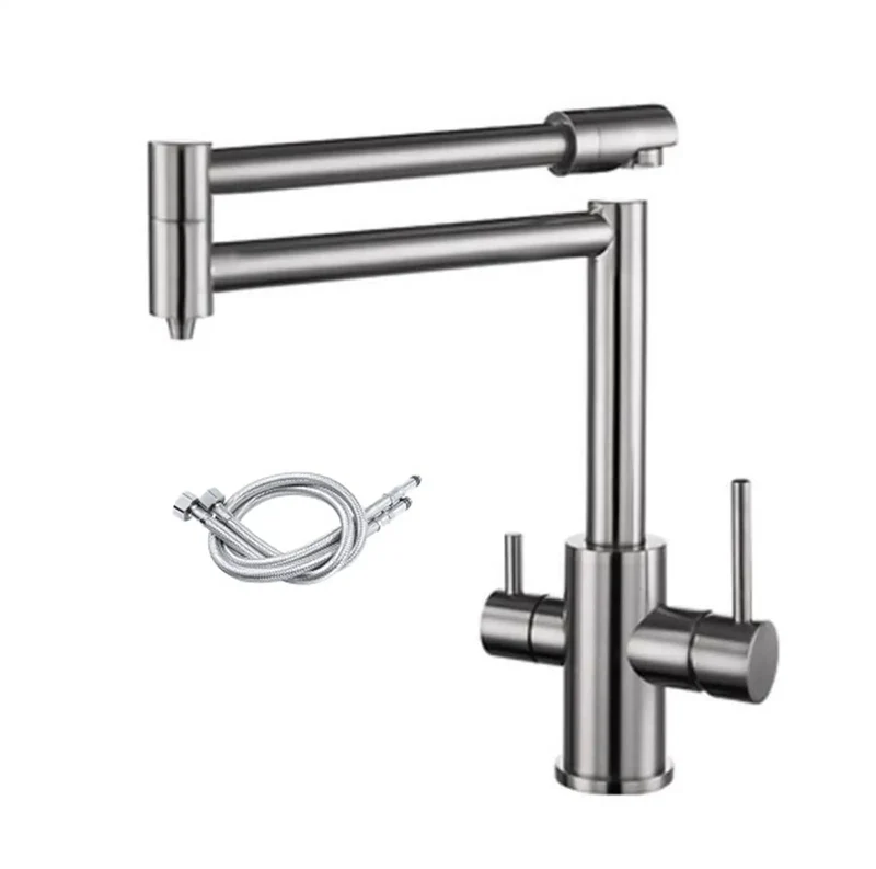 High Arc Kitchen Sink Faucet In Brushed Brass With Retractable Pull Down Sprayer And Three Way Filtered Hot Cold Mixer Space Savvy Design That Slaps It Clean Whenever You Need It Most