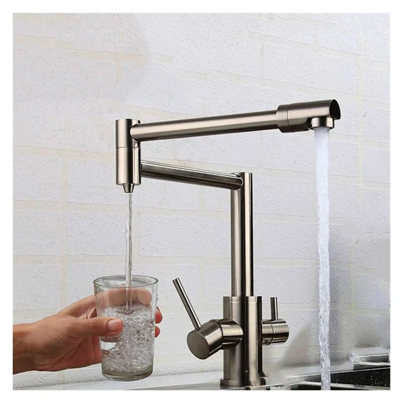 High Arc Kitchen Sink Faucet In Brushed Brass With Retractable Pull Down Sprayer And Three Way Filtered Hot Cold Mixer Space Savvy Design That Slaps It Clean Whenever You Need It Most