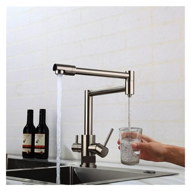 High Arc Kitchen Sink Faucet In Brushed Brass With Retractable Pull Down Sprayer And Three Way Filtered Hot Cold Mixer Space Savvy Design That Slaps It Clean Whenever You Need It Most