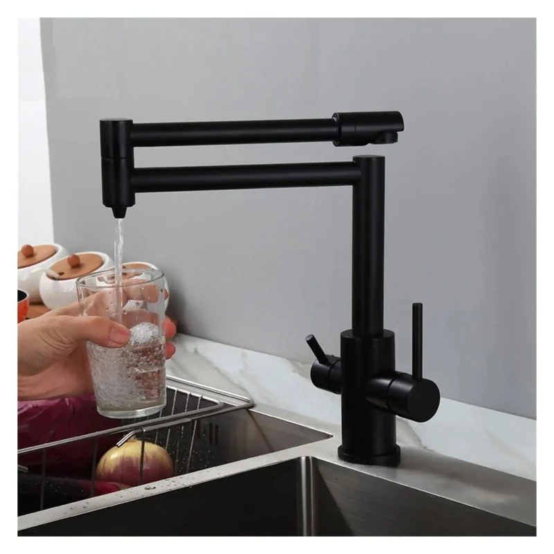 High Arc Kitchen Sink Faucet In Brushed Brass With Retractable Pull Down Sprayer And Three Way Filtered Hot Cold Mixer Space Savvy Design That Slaps It Clean Whenever You Need It Most