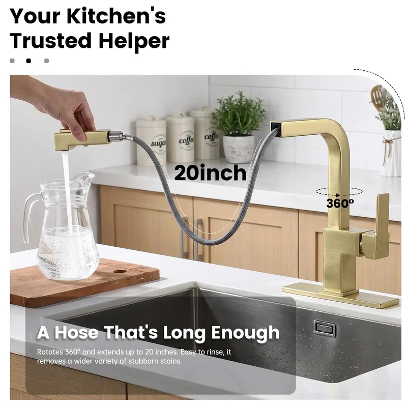 Slick Gold High Arc Kitchen Faucet With Pull Down Sprayer And Dual Stream Modes For No Fuss Sink Cleaning And Serious Knockout Performance