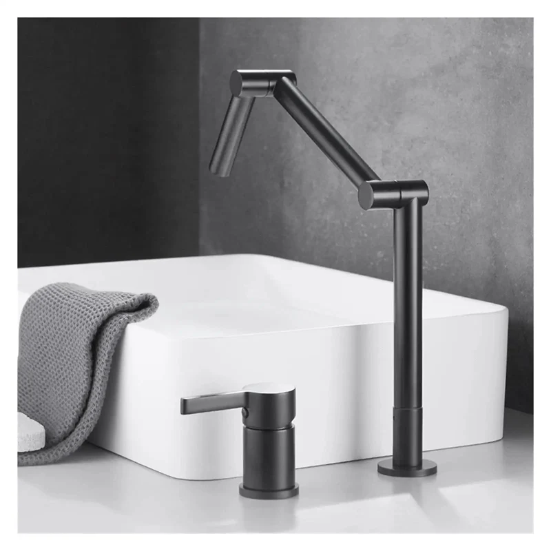 Slick Deck Mounted Foldable Faucet With 360 Degree Rotating Spout, Retractable Basin Mixer For Kitchen Sink, Hot And Cold Control, Sturdy Matte Black Finish, Space Saving, Sleek Look No Hassles