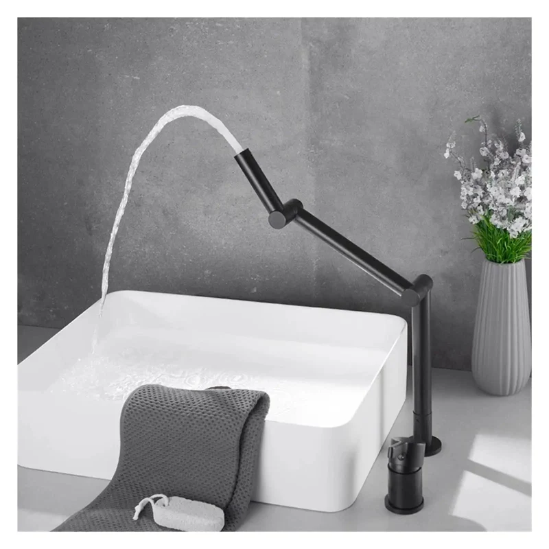 Slick Deck Mounted Foldable Faucet With 360 Degree Rotating Spout, Retractable Basin Mixer For Kitchen Sink, Hot And Cold Control, Sturdy Matte Black Finish, Space Saving, Sleek Look No Hassles