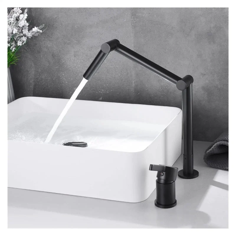 Slick Deck Mounted Foldable Faucet With 360 Degree Rotating Spout, Retractable Basin Mixer For Kitchen Sink, Hot And Cold Control, Sturdy Matte Black Finish, Space Saving, Sleek Look No Hassles
