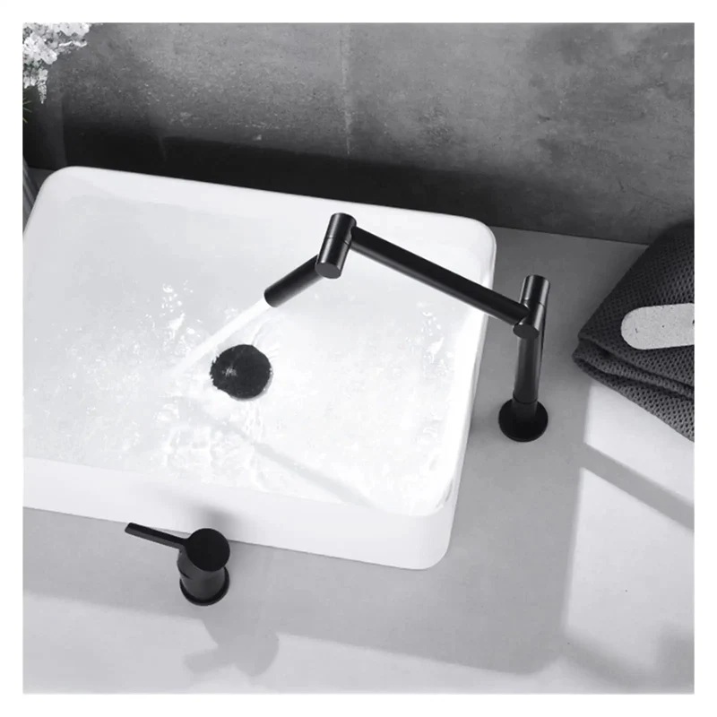 Slick Deck Mounted Foldable Faucet With 360 Degree Rotating Spout, Retractable Basin Mixer For Kitchen Sink, Hot And Cold Control, Sturdy Matte Black Finish, Space Saving, Sleek Look No Hassles