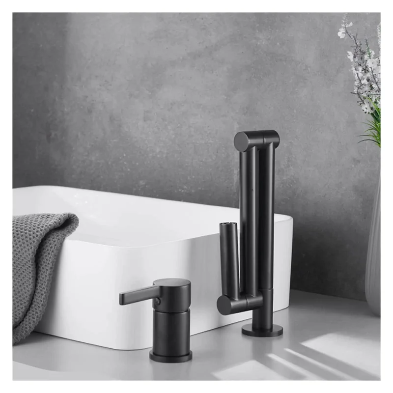 Slick Deck Mounted Foldable Faucet With 360 Degree Rotating Spout, Retractable Basin Mixer For Kitchen Sink, Hot And Cold Control, Sturdy Matte Black Finish, Space Saving, Sleek Look No Hassles
