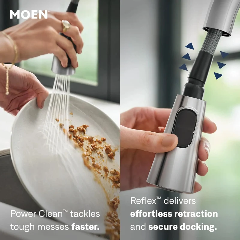 Slick Pulldown Kitchen Faucet In Chrome With Hands Free Sensor Activation And Hella Strong Spray Power Plus Reflex Smooth Retracting Dock For Total Sink Setup