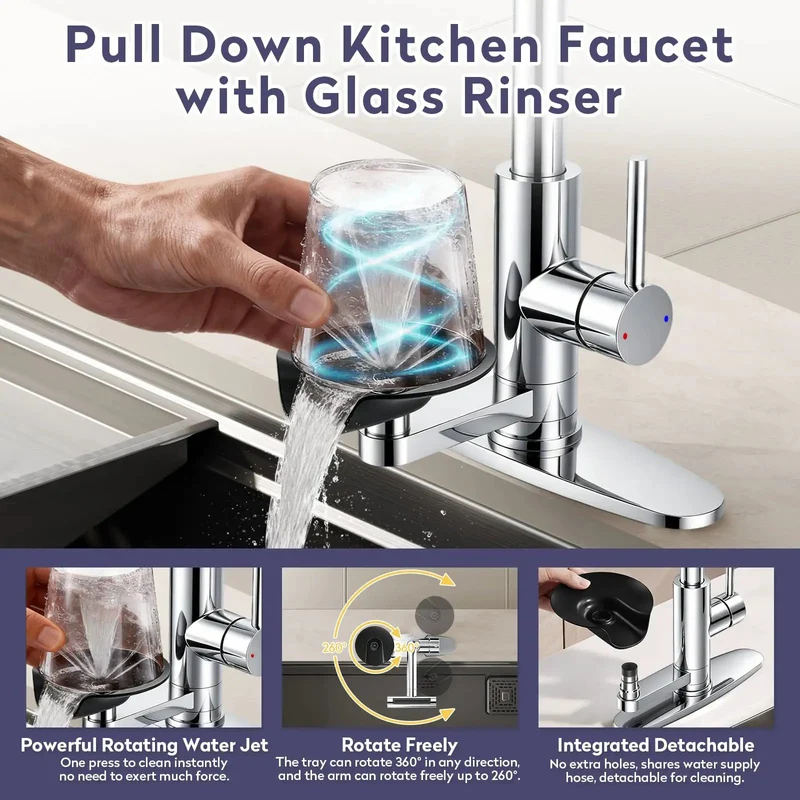 Heavy Duty Chrome Kitchen Faucet With Single Hole Pull Down Sprayer And Built In Cup Washer For No Hassle Daily Grind And A Slick Modern Sink Upgrade That Seriously Elevates Your Counter Game