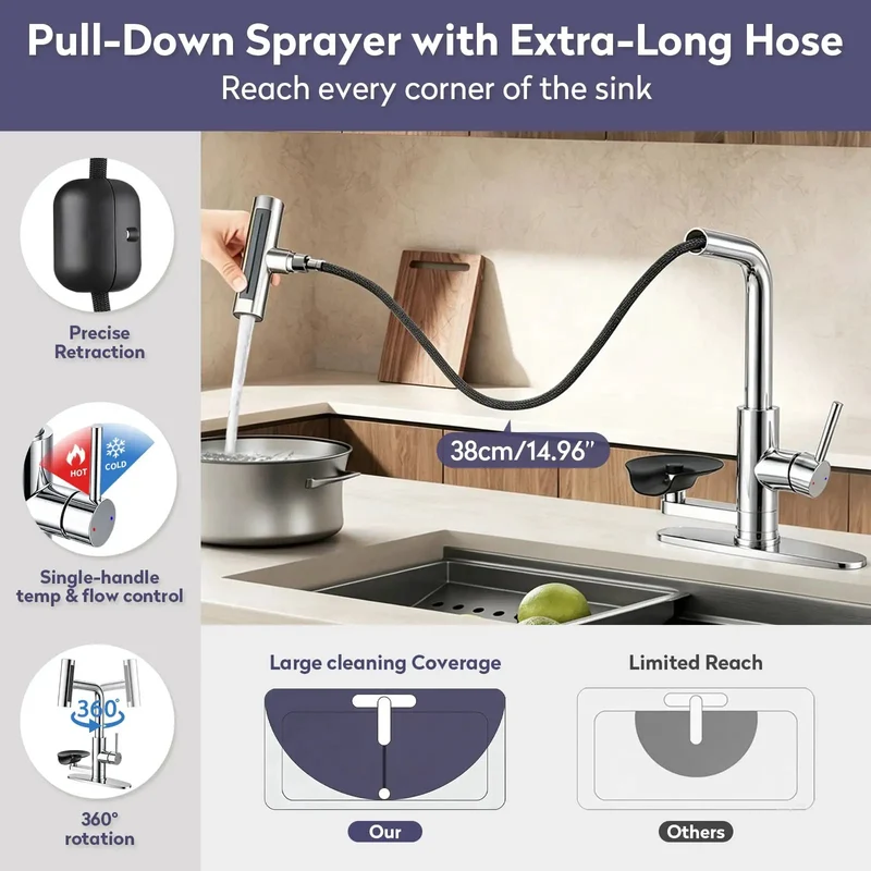Heavy Duty Chrome Kitchen Faucet With Single Hole Pull Down Sprayer And Built In Cup Washer For No Hassle Daily Grind And A Slick Modern Sink Upgrade That Seriously Elevates Your Counter Game