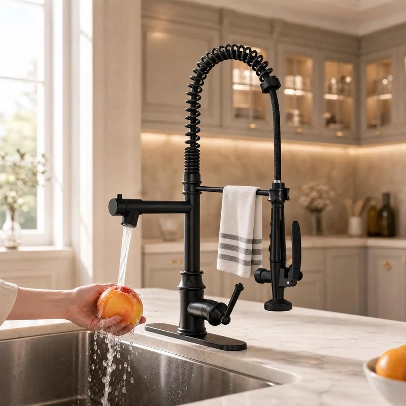 No Sweat Heavy Duty Matte Black Commercial Kitchen Faucet With Pull Down Sprayer Delivers Smooth Stream And High Pressure Spray For Quick Sink Cleanup And Everyday Durability
