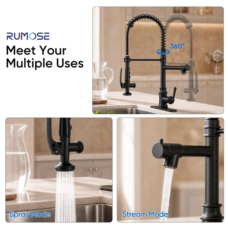 No Sweat Heavy Duty Matte Black Commercial Kitchen Faucet With Pull Down Sprayer Delivers Smooth Stream And High Pressure Spray For Quick Sink Cleanup And Everyday Durability