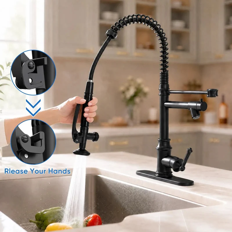 No Sweat Heavy Duty Matte Black Commercial Kitchen Faucet With Pull Down Sprayer Delivers Smooth Stream And High Pressure Spray For Quick Sink Cleanup And Everyday Durability