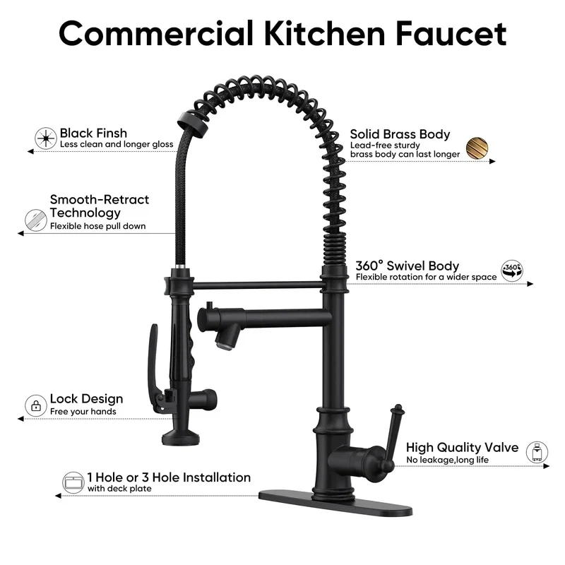 No Sweat Heavy Duty Matte Black Commercial Kitchen Faucet With Pull Down Sprayer Delivers Smooth Stream And High Pressure Spray For Quick Sink Cleanup And Everyday Durability