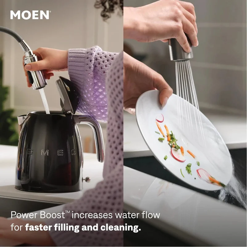 Slick Chrome Pulldown Kitchen Faucet With Power Boost Fast Fill And Reflex Smooth Retracting Sprayer For Heavy Duty Dishwashing And No Sweat Counter Upgrades Daily