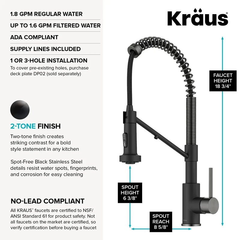 Slick 2 In 1 Pull Down Kitchen Faucet With Integrated Water Filter Tap For Reverse Osmosis Systems In Matte Black Spot Free Finish And No Sweat Swivel Operation For Hassle Free Drinking Water Access