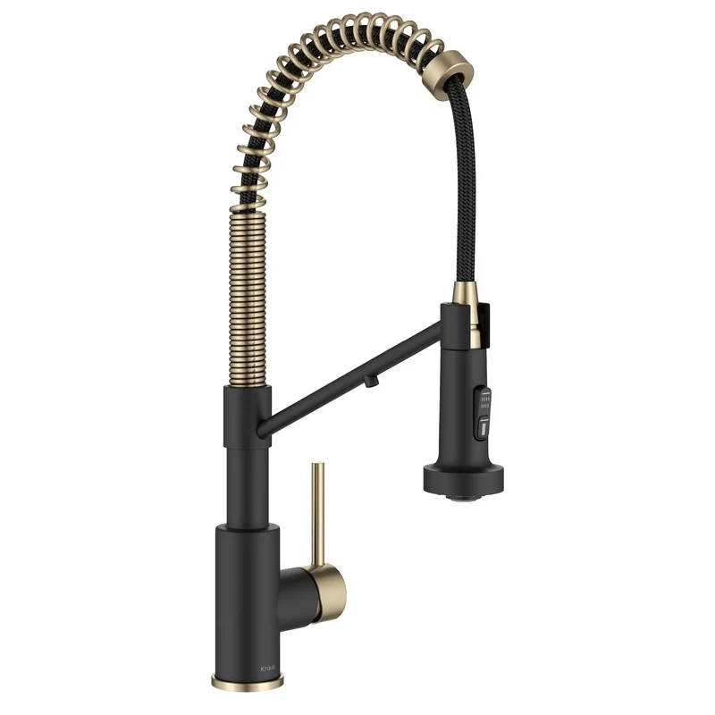 Pro Grade Two In One Pull Down Kitchen Faucet With Built In Water Filter Split Spout And Reverse Osmosis Compatibility Featuring Three Function Commercial Sprayer With Slick Antique Champagne Bronze Finish That Is A Straight Shooter For Every Sink Setup