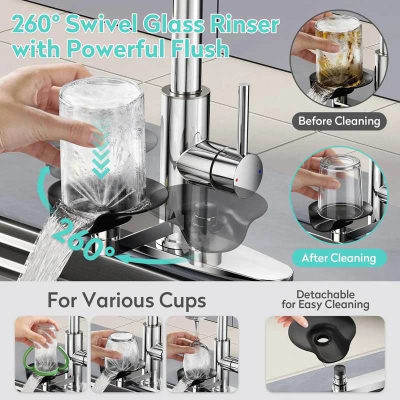 Slick Waterfall Kitchen Faucet With Pull Down Sprayer And Integrated Glass Rinser Offering Hella Smooth Flow Premium Brushed Nickel Finish For Everyday Washing And Serious Kitchen Game Vibes