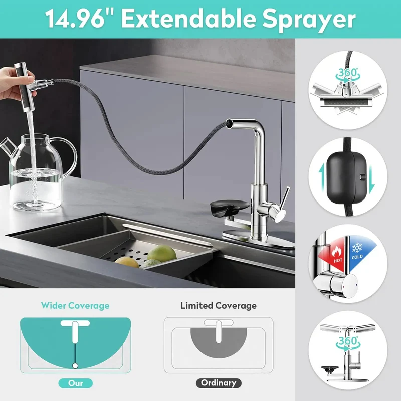 Slick Waterfall Kitchen Faucet With Pull Down Sprayer And Integrated Glass Rinser Offering Hella Smooth Flow Premium Brushed Nickel Finish For Everyday Washing And Serious Kitchen Game Vibes