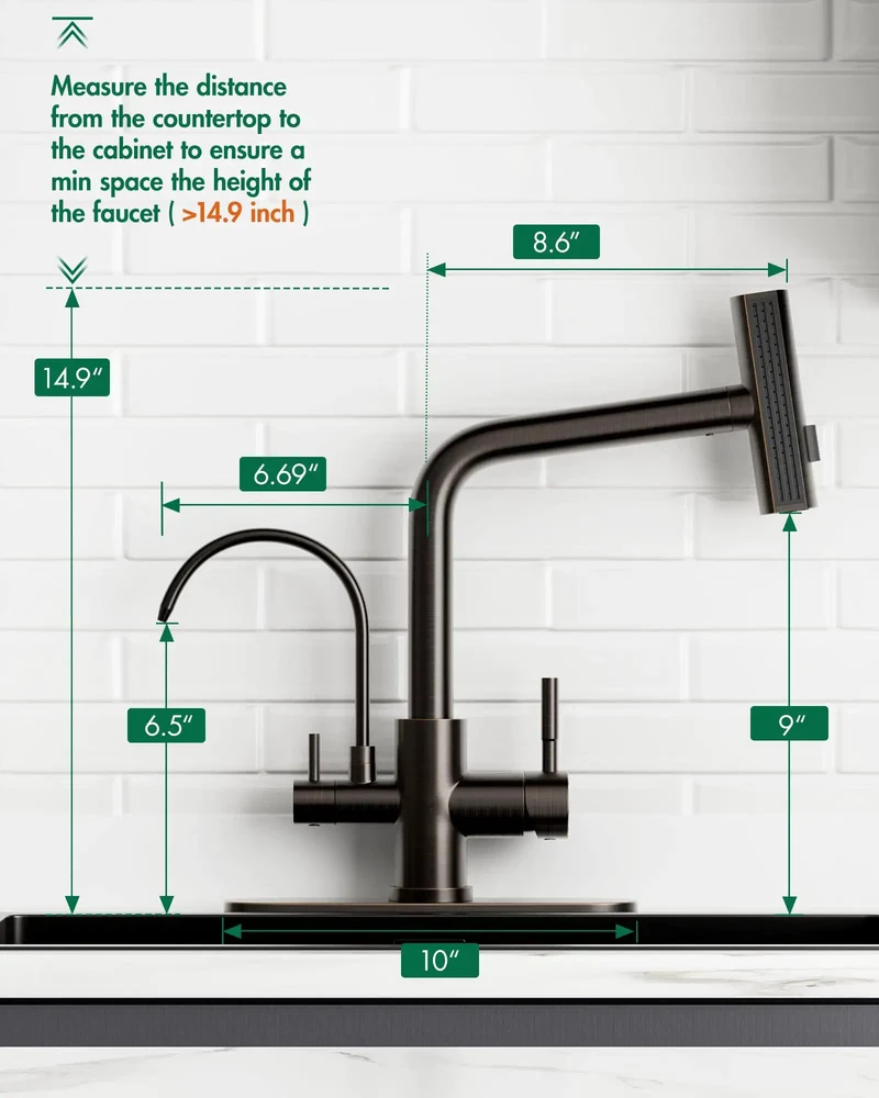 Slick 3 Way Pull Down Kitchen Faucet With A Smooth Single Lever Handle And A Dedicated Drinking Water Outlet Oil Rubbed Bronze Finish Heavy Duty Stainless Steel Build Comes Plug And Play Ready