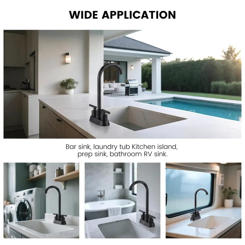 Commercial Grade Two Hole Bar Sink Faucet Premium Matte Black Stainless Steel Body Built Like A Tank Against Rust And Fingerprint Smudges Slick Operation And No Sweat Cleanup Delivers Top Tier Performance For Every Man Cave Bar