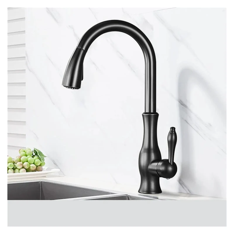 Solid Matte Black Kitchen Faucet Pull Down Sprayer 360 Spin Single Lever Mixer Tap Durable Chrome Finish Modern Sink Hardware For Your Slick Countertop Renovation Project